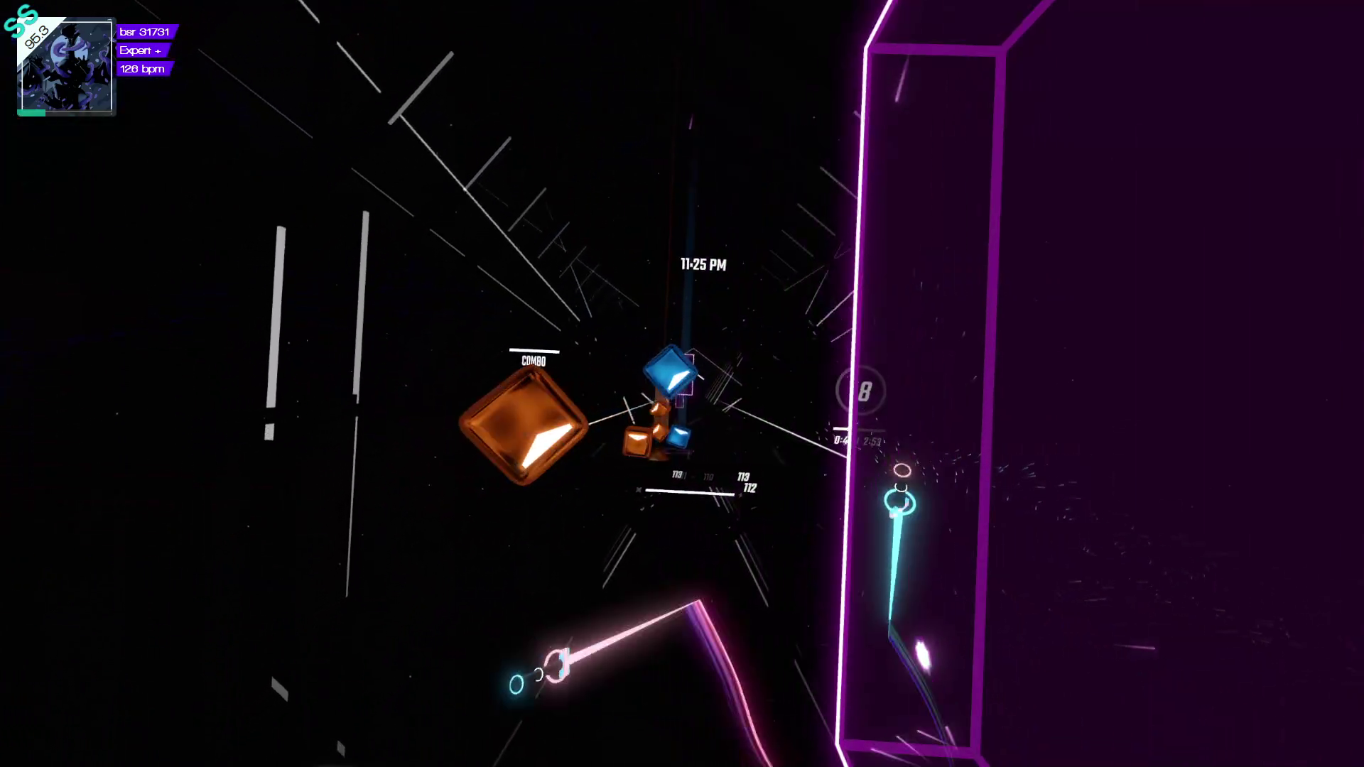 Beat Saber with the custom orange and blue colors