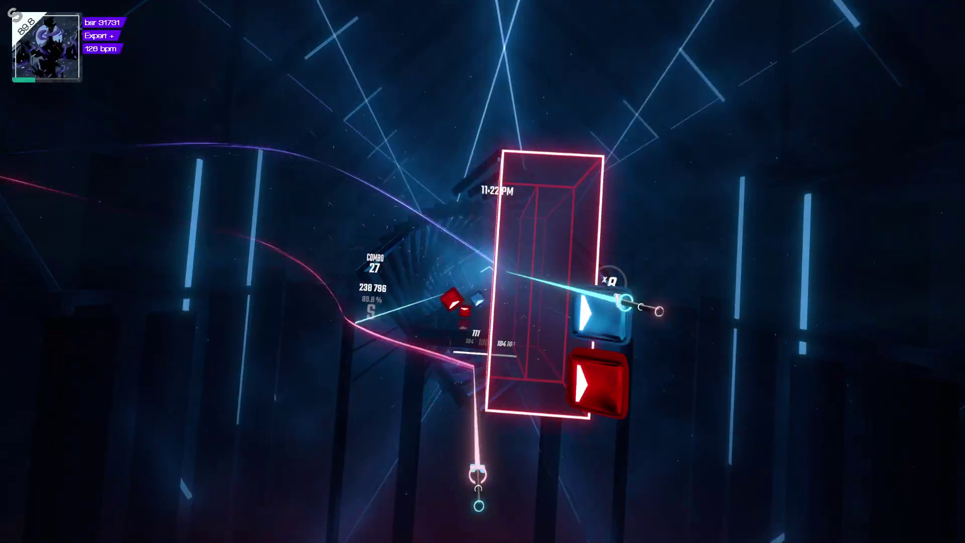Beat Saber with it's default colors of red and blue
